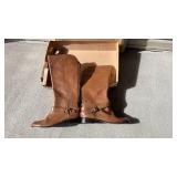 Fossil brown leather boots womens size 10 never worn with original box