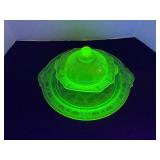 Hocking Princess UV reactive depression glass plate and lidded dish