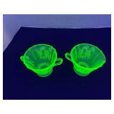 Federal parrot UV reactive depression glass creamer and sugar ser