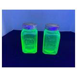 UV reactive depression glass salt and pepper shaker set