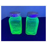 UV reactive depression glass salt and pepper shaker set