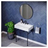 Claire Ceramic White Console Sink With 30 in. W and Matte Black Legs and 8 in. Widespread Faucet Holes