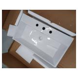 Claire Ceramic White Console Sink With 30 in. W and Matte Black Legs and 8 in. Widespread Faucet Holes