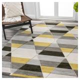 JONATHAN Y UNIQUE 8 x 10 Area Rug  Kehoe Retro Diamonds Geometric - Yellow/Gray/Cream  UNQ101A-8