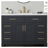 48-inch Black Bathroom Vanity with Cultured Marble Top and Gold Hardware
