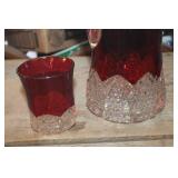 Vtg. Ruby Red Cut Glass Pitcher & More