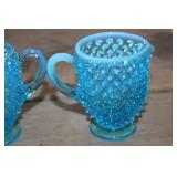Vtg. Fenton Hobnail Creamer & Sugar Bowl