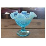 Vtg. Fenton Hobnail Ruffled Compote Bowl