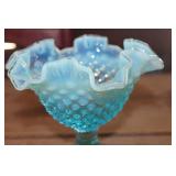 Vtg. Fenton Hobnail Ruffled Compote Bowl