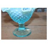 Vtg. Fenton Hobnail Ruffled Compote Bowl