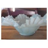 Vintage Fenton Blue Ruffled Bowl