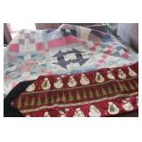 Vtg. 1985 Small Quilt & Christmas Table Runner