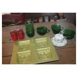 Vtg. Metal S&P Shakers, Green Glass Cups & More