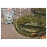 Vintage Green Glass Serving Bowls & More