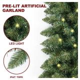 9 FT Pre-lit Christmas Garland Holiday Artificial 50 Led Light for Stairs Wall Door Indoor Outdoor Garland with Battery Operated Timer, for Home Decorations Fireplaces