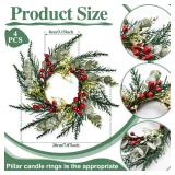 8 Pcs 8 Mini Christmas Wreaths for Kitchen Cabinet Small Christmas Candle Rings Wreaths, Front Door Pillars/Home Table Centerpieces Hanging Garlands, for Windows/Wedding Decor (No Red Ribbon)