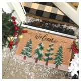 Bawnhaw Winter Welcome Mat Chirstmas Pine Doormat Outside Entrance, Outdoor, Indoor, Front Door, 30x17 Low-Profile Non-Slip Fade-Resistant Dirt-Trapping Thin Mat Cute Decor for Home, Porch, Garage