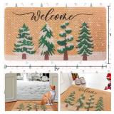 Bawnhaw Winter Welcome Mat Chirstmas Pine Doormat Outside Entrance, Outdoor, Indoor, Front Door, 30x17 Low-Profile Non-Slip Fade-Resistant Dirt-Trapping Thin Mat Cute Decor for Home, Porch, Garage