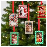 Marsui 12 Pcs Christmas Acrylic Photo Ornaments Hanging Picture Frame Ornaments for Christmas Tree 2 x 3 Inch Small Hanging Picture Frame for Xmas Tree Decoration Winter Holiday Gifts (Striped)