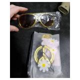 Guree Hair Mens Curly Wig + Glasses + Gold Chain + Peace Sign Necklace +Mustache + Wig Cap Long Curly Brown Wigs for 70s Disco Party Cosplay Costume Halloween Use 6pcs Set