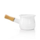 DEAYOU Enamel Milk Pot, 0.6 Quart Mini Butter Warmer Saucepan with Insulated Wooden Handle and Dual Pour Spout, Nonstick Small Soup Pot for Stove Top, Home, Kitchen, Cooking, Heating, Boiling, 18 Oz