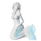 Zonling Mermaid Figurine - 4.4 Inch Blue Mosaic Tail Mermaid Statue, Beach Theme Home Decor for Living Room, Bathroom, Office Desk