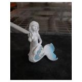 Zonling Mermaid Figurine - 4.4 Inch Blue Mosaic Tail Mermaid Statue, Beach Theme Home Decor for Living Room, Bathroom, Office Desk