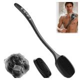 Back Scrubber for Shower, New Update Double Sided Body Scrub Brush Long Handle with Soft Silicone Bristles and Stiff Nylon Bristles for Shower Exfoliating and Massage Can Produce More Rich Foam