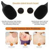 Back Scrubber for Shower, New Update Double Sided Body Scrub Brush Long Handle with Soft Silicone Bristles and Stiff Nylon Bristles for Shower Exfoliating and Massage Can Produce More Rich Foam
