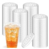 200 Pcs Clear Plastic Flat Lids, 3.9 Inch Disposable Cup Lids with Straw Slot, Fits 12, 16, 20, 24 Oz Cups for Iced Coffee Party Supplies