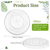 200 Pcs Clear Plastic Flat Lids, 3.9 Inch Disposable Cup Lids with Straw Slot, Fits 12, 16, 20, 24 Oz Cups for Iced Coffee Party Supplies