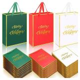 ForraFun 24 Pcs Medium Christmas Gift Bags with Handles Bulk 9.8 x 3.9 x 13 Inches Christmas Red Green Metallic Paper Gift Bags for Xmas Winter Holiday Party Favor Shopping Goodie Treat Bag