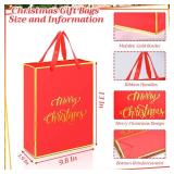 ForraFun 24 Pcs Medium Christmas Gift Bags with Handles Bulk 9.8 x 3.9 x 13 Inches Christmas Red Green Metallic Paper Gift Bags for Xmas Winter Holiday Party Favor Shopping Goodie Treat Bag