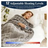 Heated Blanket Electric Throw, 50X60 Heating Blanket Waffle with 12 Heat Levels, Fast Heating Blanket with 1-12H Timer, Overheat Protection with ETL & FCC for Bed Home Office Sofa Light Gray
