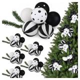 Knitgrip 6 Set Christmas Ball Ornament Cluster with Ties Black White Plastic Shatterproof Xmas Picks for Christmas Tree DIY Wreath Garland Stairs Decor Supply(Black and White)