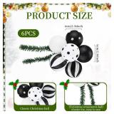 Knitgrip 6 Set Christmas Ball Ornament Cluster with Ties Black White Plastic Shatterproof Xmas Picks for Christmas Tree DIY Wreath Garland Stairs Decor Supply(Black and White)