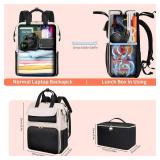 BERTASCHE Lunch Backpack for Women, 15.6 Inch Laptop Backpack with Insulated Cooler Lunch box, Work Backpack for Teacher Nurse Travel College Picnic, Black-Beige