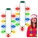 QZYL 4 Pcs Christmas Necklace, 9 LED Bulbs Christmas Light Up Necklace Bulk with 3 Flash Modes, Colorful Xmas Accessories for Women and Suitable for Xmas New Year Party Favor Accessories Decor