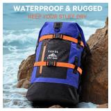 HEETA Dry Bags Waterproof Backpack 40L for Men & Women, Roll Top Heavy Duty Cushioned Hiking Backpack for Kayaking Boating Paddle Boarding Travel Camping Beach Vacation Cruise Ship Essentials, Blue