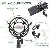 Microphone Shock Mount with Pop Filter, Mic Anti-Vibration Suspension Shock Mount Holder Clip for Diameter 46mm-51mm Microphone