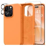 GONEZ Magnetic for iPhone 16 Pro Case, Compatible with MagSafe, [Screen Protector + Camera Lens Protector], Silicone Shockproof Anti-Scratch Protective Phone Case 6.3 inch, Orange