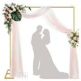 JEBUTU Backdrop Stand Heavy Duty with Base 8.2FT x 8.2FT, Gold Portable Adjustable Pipe and Drape Backdrop Stand Kit, Square Metal Arch Party Frame for Wedding Birthday Party Banquet Decorations