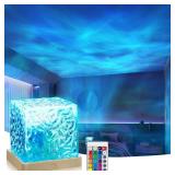 VoMii Ocean Wave Projector Light,16 Colors Luminorthe Cube Lamp with Dynamic Wave Effect,Northern Lights Projector Ambient Lighting with Remote for Bed Room Classroom Decor