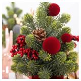 Small Christmas Tree, 12Inch Artificial Burgundy Velvet Ball Berry Mini Tabletop Christmas Decorations, for Home Party Thankgivings Xmas Indoor Decor.