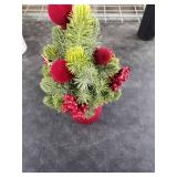 Small Christmas Tree, 12Inch Artificial Burgundy Velvet Ball Berry Mini Tabletop Christmas Decorations, for Home Party Thankgivings Xmas Indoor Decor.