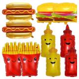10Pcs BBQ Party Balloons,Food Themed Foil Balloons Hot Dog Hamburger Ketchup French fries Mustard Bottle for Picnic Snacks Baby Shower Birthday Party Decorations Supplies