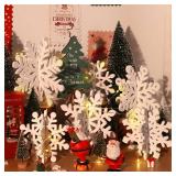 15 PCS White Snowflake Table Centerpieces, 7 Set 3D Wooden Snowflakes and 9.8ft Light, Large Snowflake Decorations for Winter Wonderland Home Xmas Wedding Birthday Christmas Decor (White)