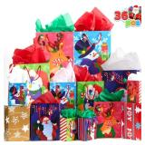 JOYIN Christmas Bags with Tissue Papers and Tag, Assorted Sizes Set for Wrapping Xmas Holiday Presents, Thanksgiving Gift Decoration, Present Wrapping, School Classrooms, Party Favors