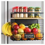 [WIDER SHELF] 1 SET Strong Magnetic Shelf Basket for Fridge with Tag & Bamboo Top, XXL Large Magnetic Spice Rack Shelves for Side of Refrigerator, Kitchen Pantry Storage Organizer for Food Fruit Veg