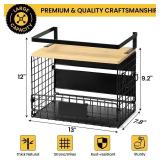 [WIDER SHELF] 1 SET Strong Magnetic Shelf Basket for Fridge with Tag & Bamboo Top, XXL Large Magnetic Spice Rack Shelves for Side of Refrigerator, Kitchen Pantry Storage Organizer for Food Fruit Veg